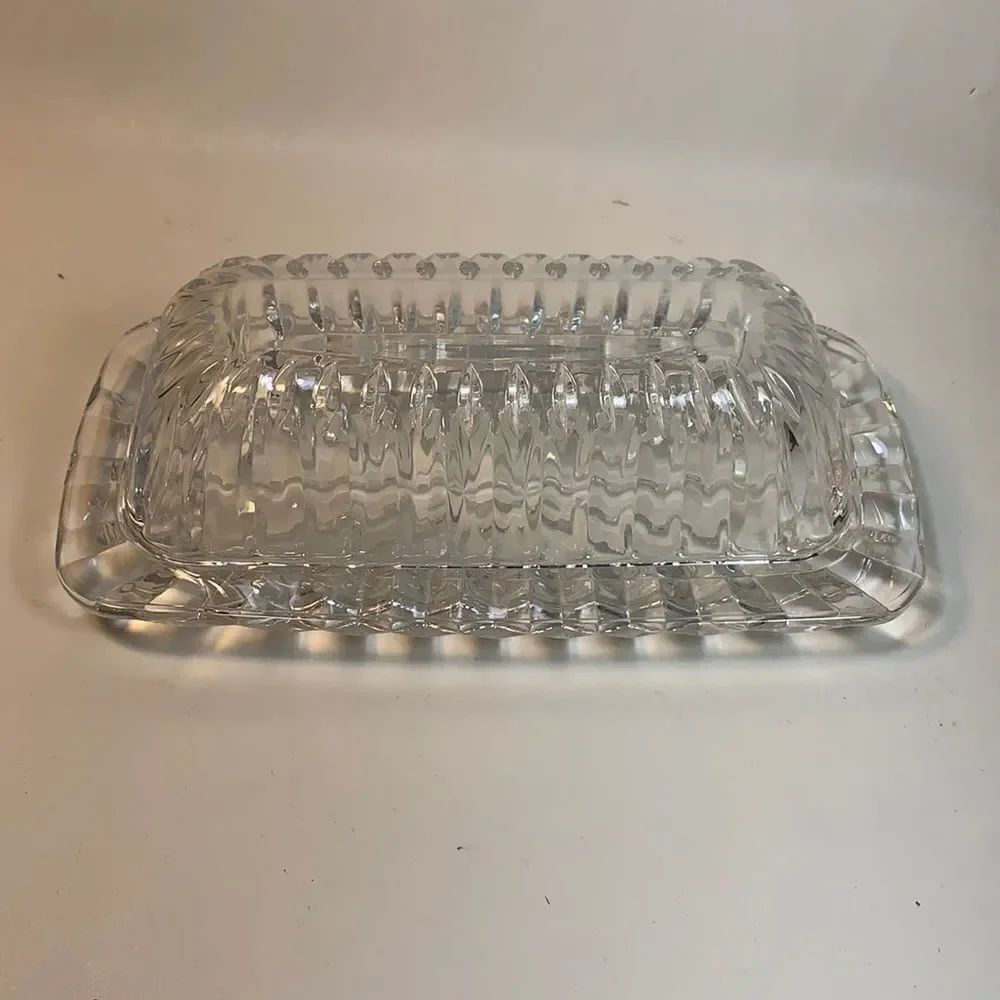 Clear Glass Starburst Ribbed Butter Dish & Lid Vintage Home Kitchen Decor